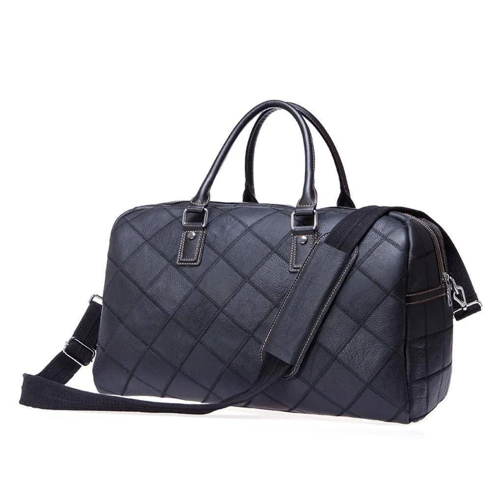Rossie Viren  Men's Quilted Large Capacity  Leather Duffel Carryall Travel  Bag