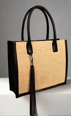 Rugiada Straw & Leather Small Tote