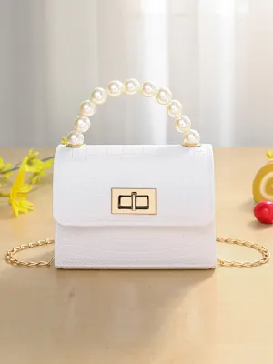 Sac à main à rabat en cuir texturé crocodile blanc