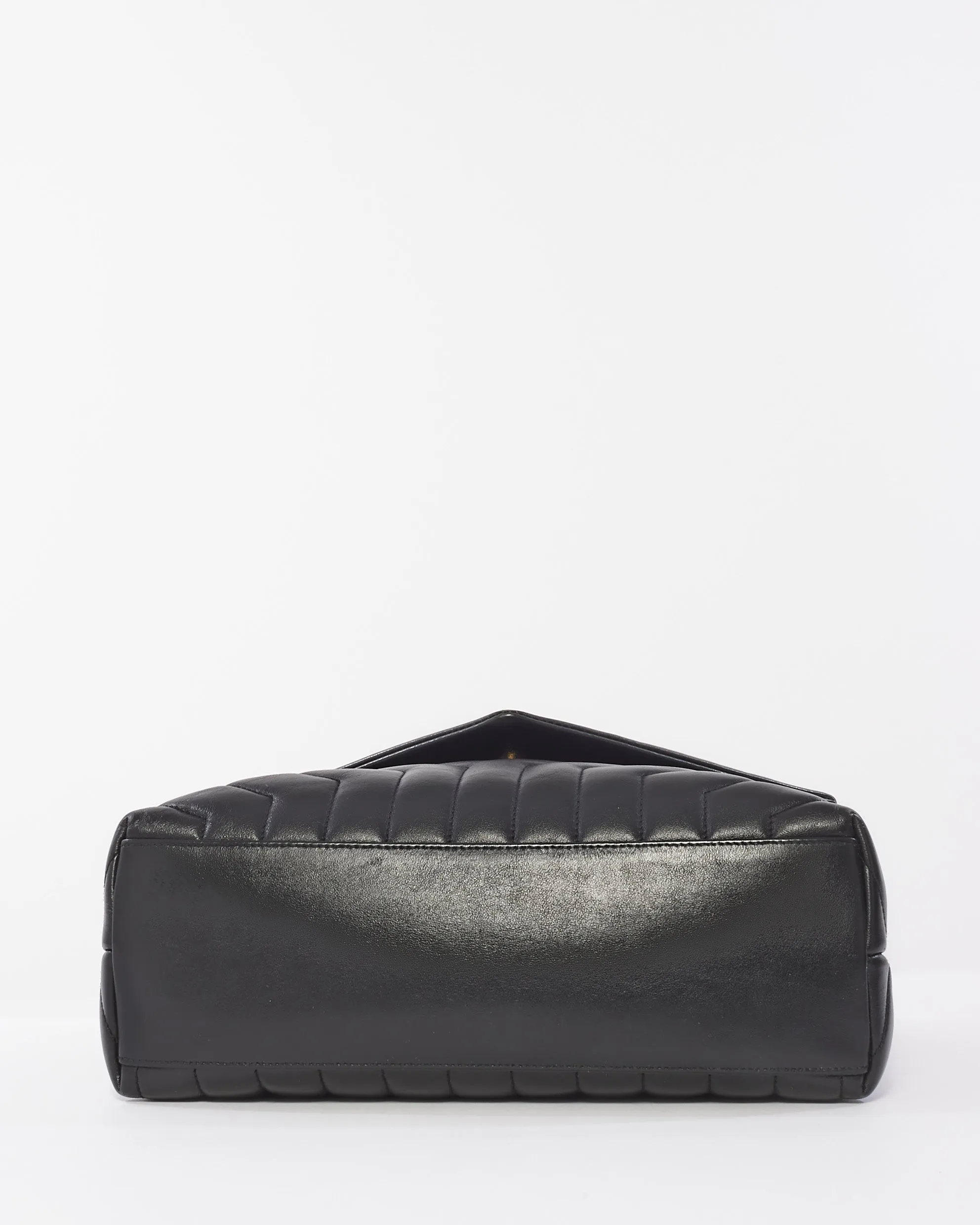 Saint Laurent Black Chevron Leather Medium GHW Loulou Bag