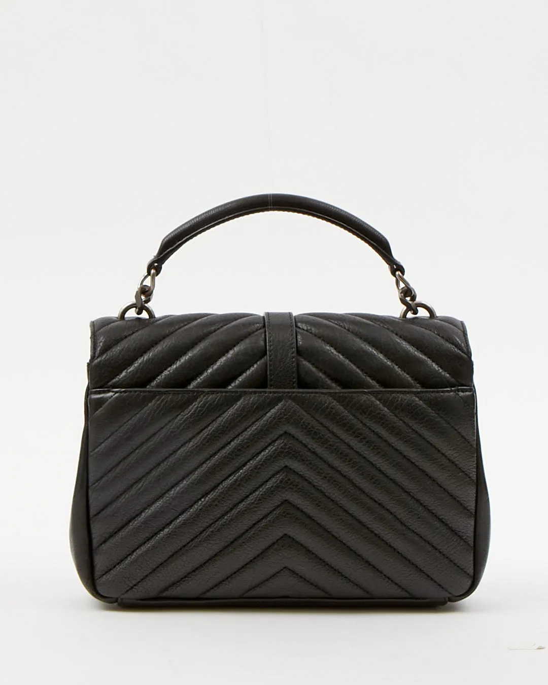 Saint Laurent Black Chevron Medium Monogram Collège Bag