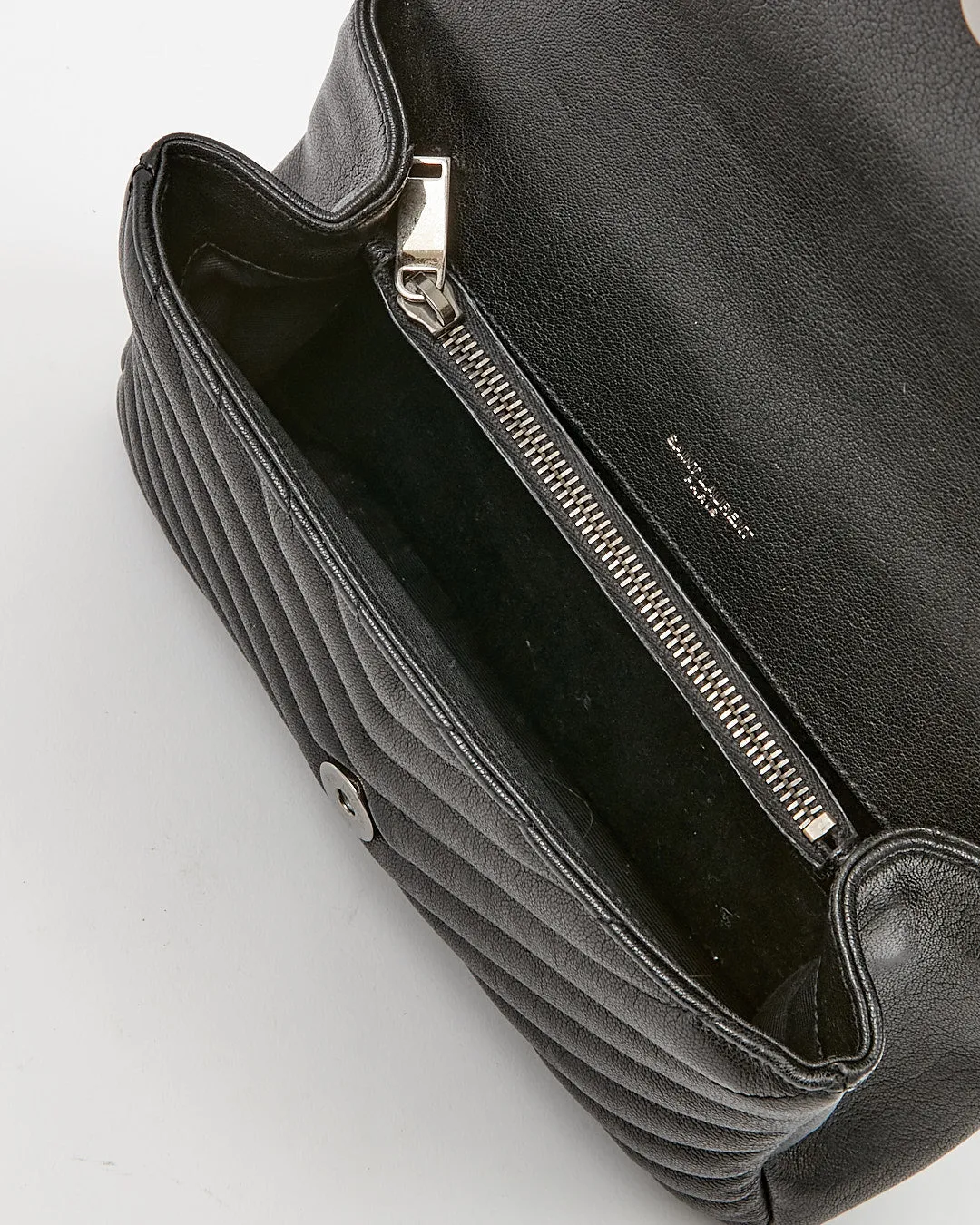 Saint Laurent Black Chevron Medium Monogram Collège Bag