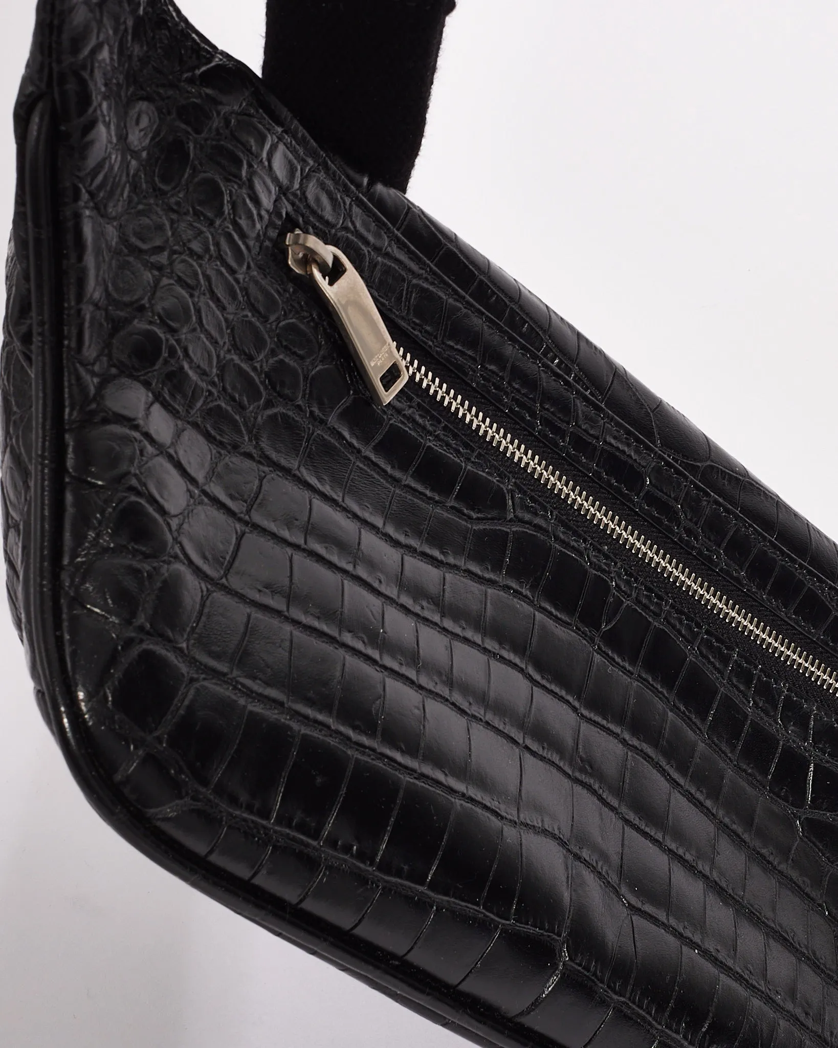 Saint Laurent Black Croc Embossed Leather Marsupio Belt Bag