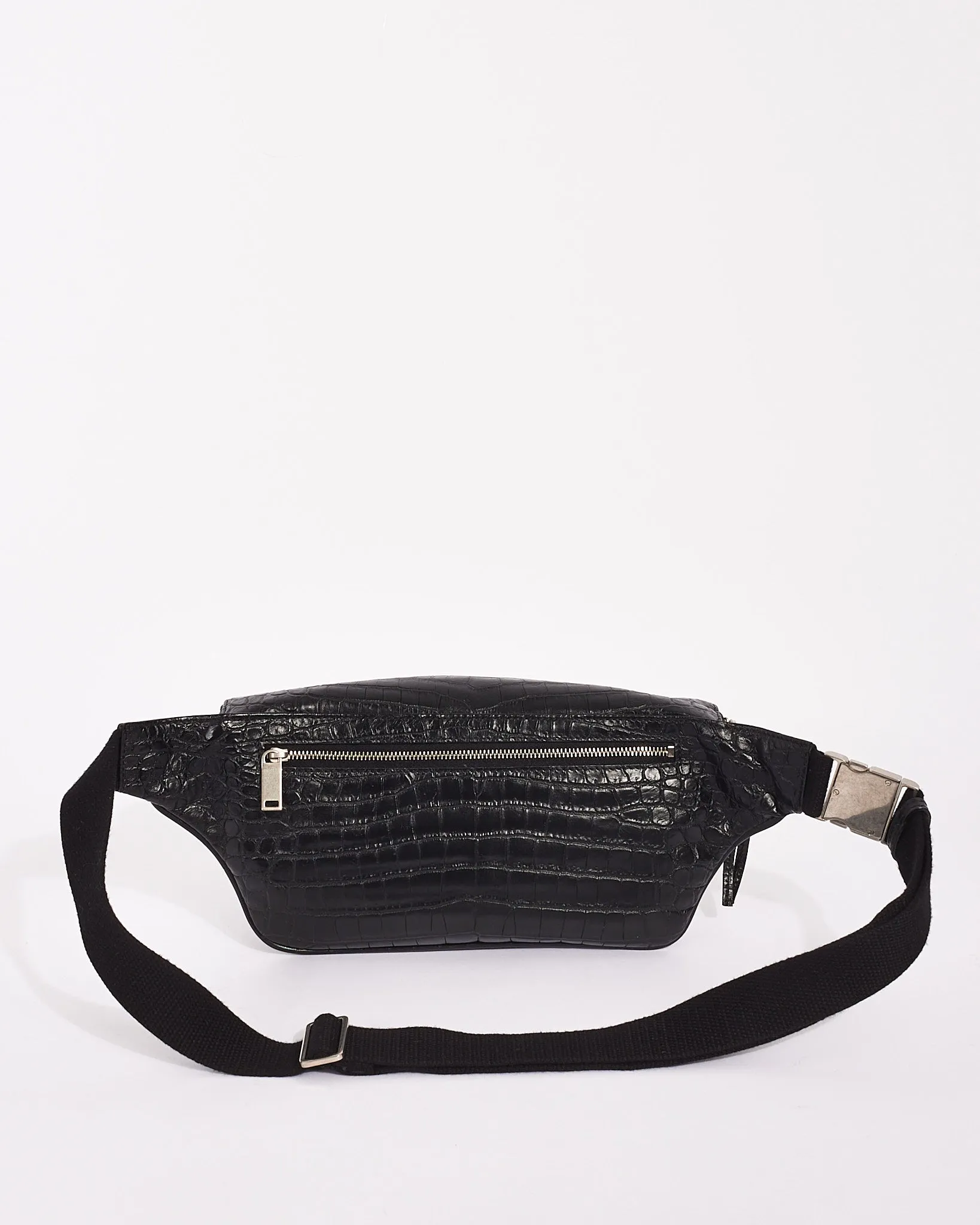 Saint Laurent Black Croc Embossed Leather Marsupio Belt Bag