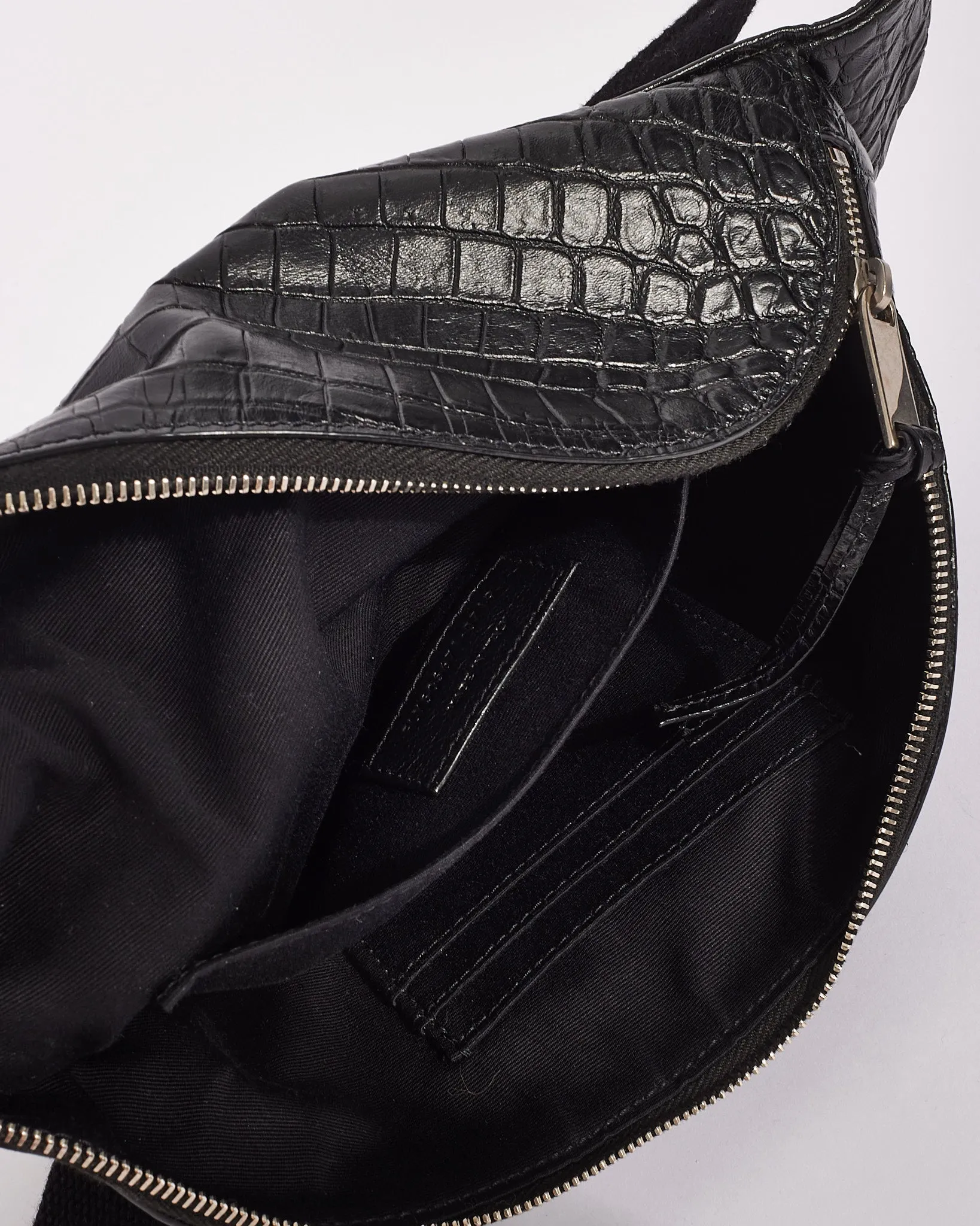 Saint Laurent Black Croc Embossed Leather Marsupio Belt Bag