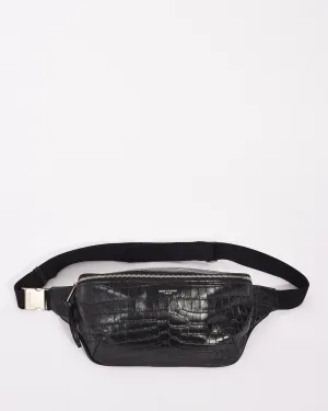 Saint Laurent Black Croc Embossed Leather Marsupio Belt Bag