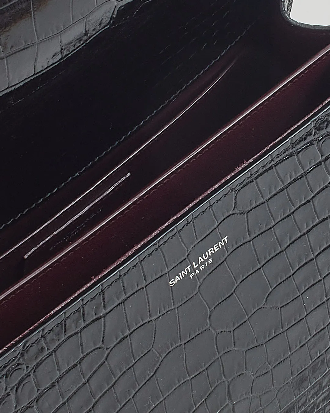 Saint Laurent Black Croc Embossed Leather Medium Cassandra Bag