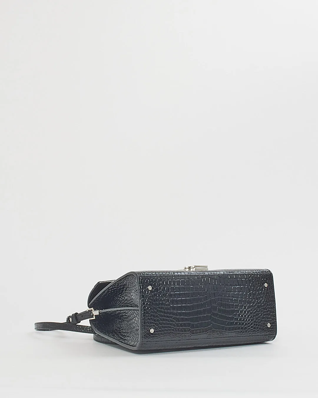 Saint Laurent Black Croc Embossed Leather Medium Cassandra Bag
