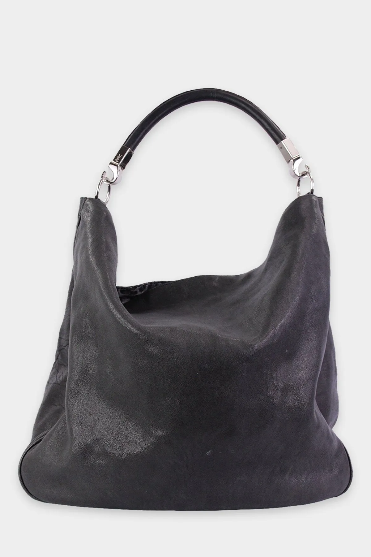Saint Laurent Black Leather Hobo Handbag with Leopard Print in the Interior