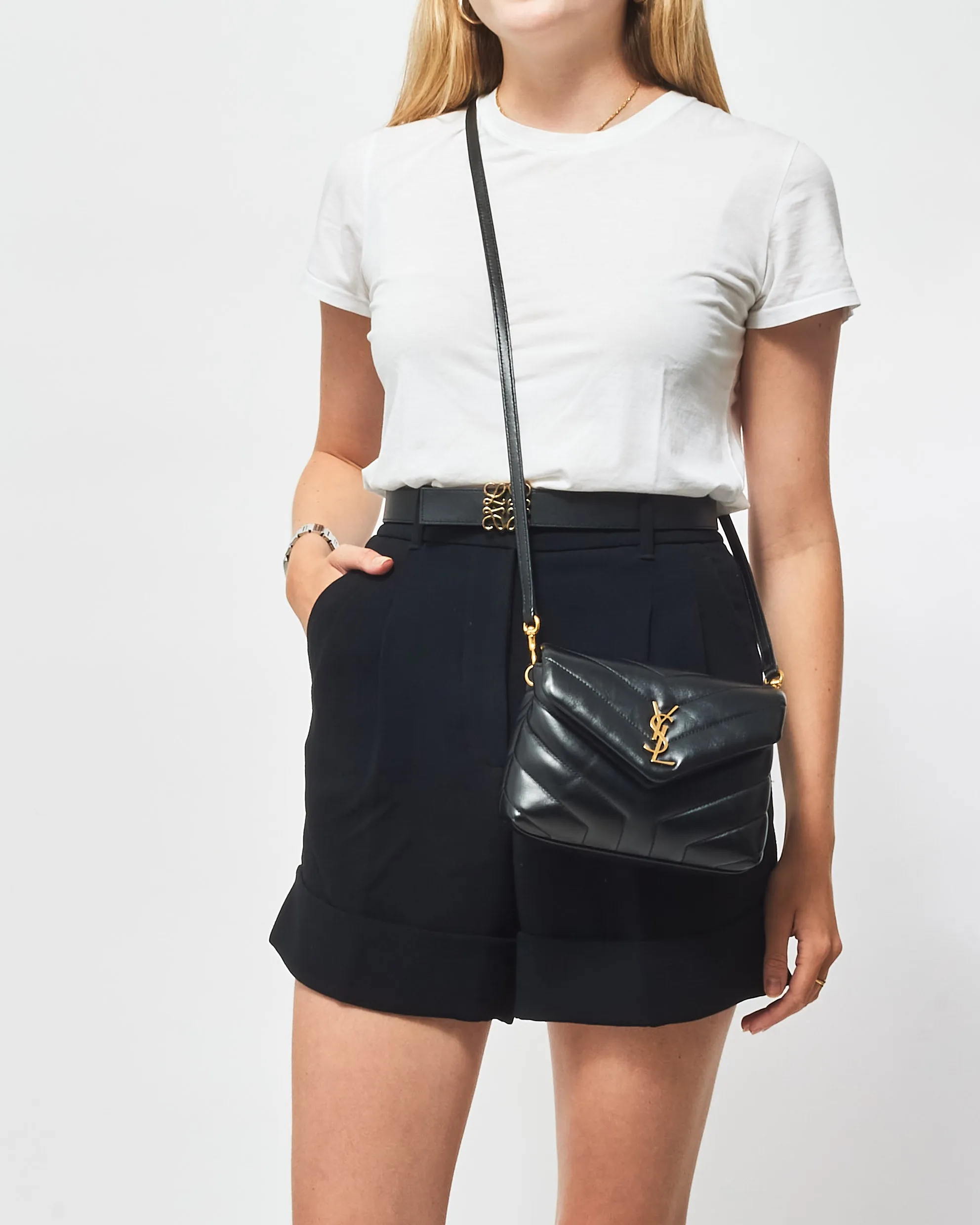Saint Laurent Black Leather Toy LouLou Crossbody Bag GHW