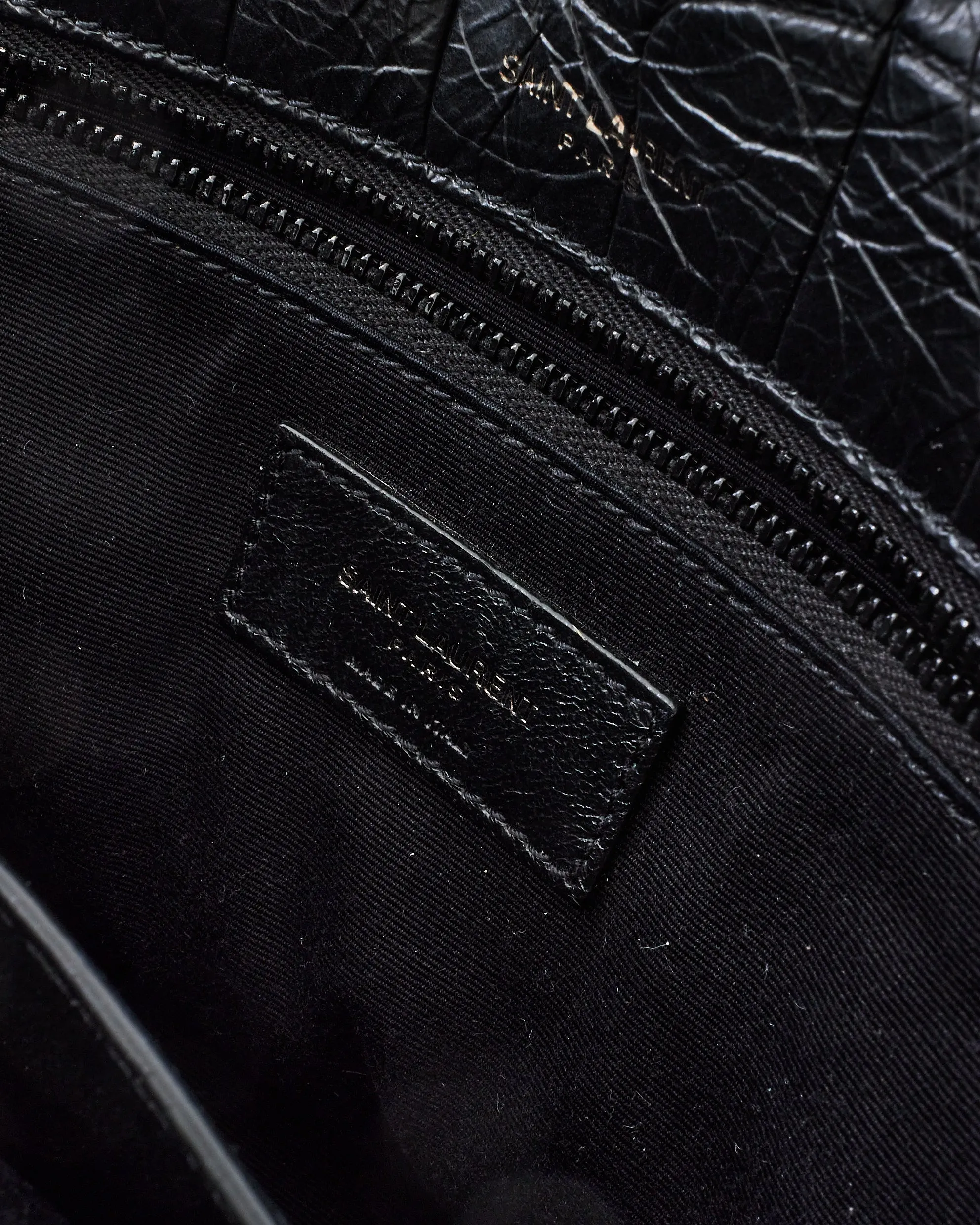Saint Laurent Black Matte Croc Embossed Nikki Medium Shoulder Bag