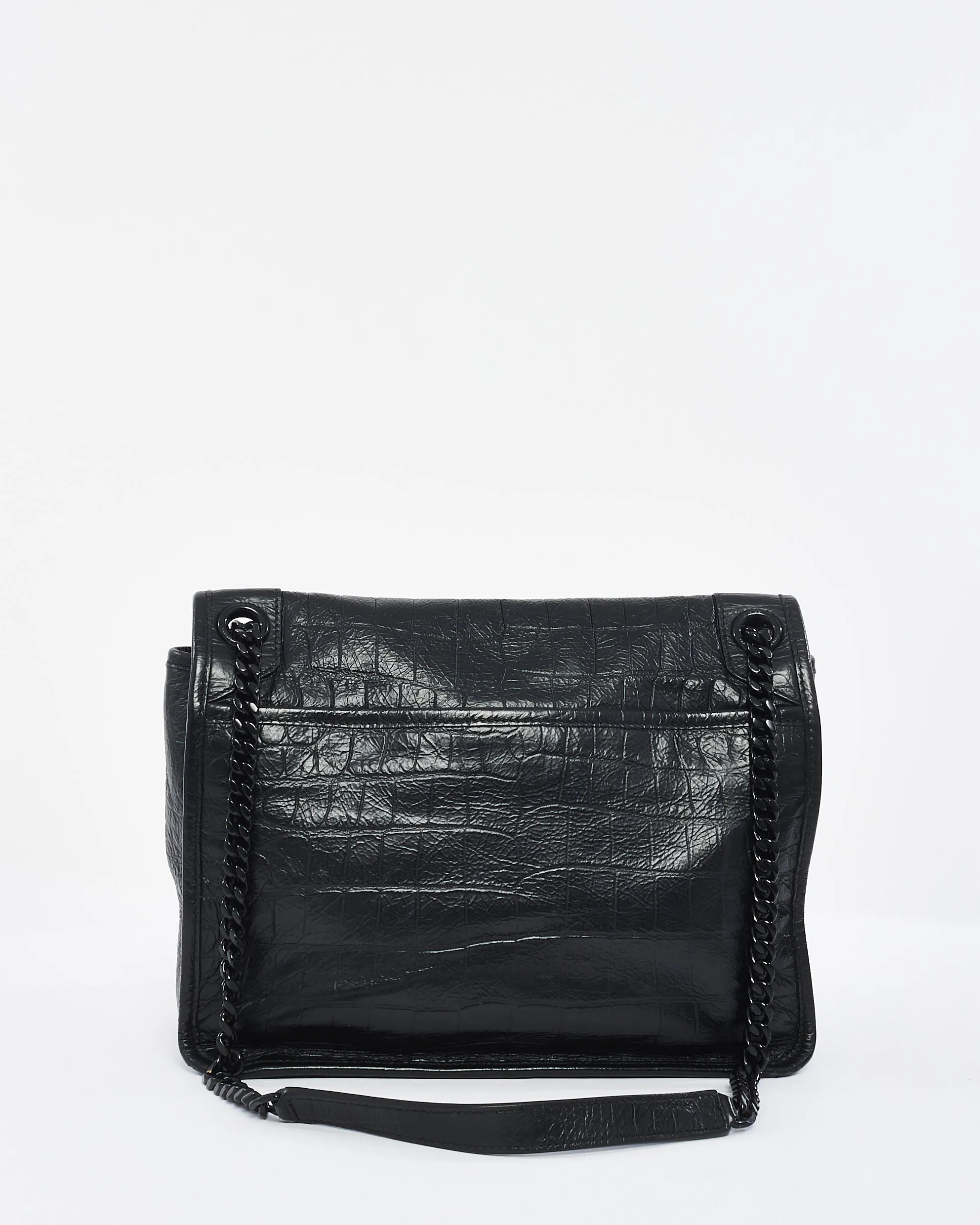 Saint Laurent Black Matte Croc Embossed Nikki Medium Shoulder Bag