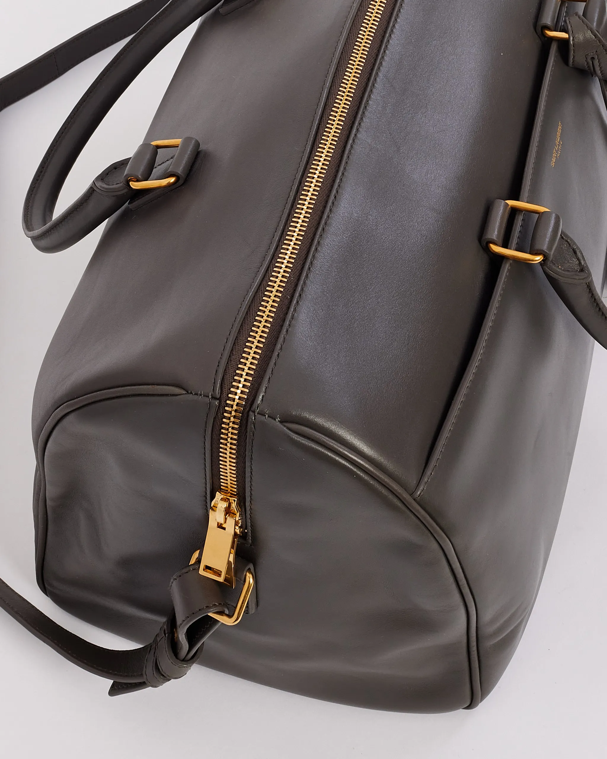 Saint Laurent Grey Leather Classic Duffel 6 Bag