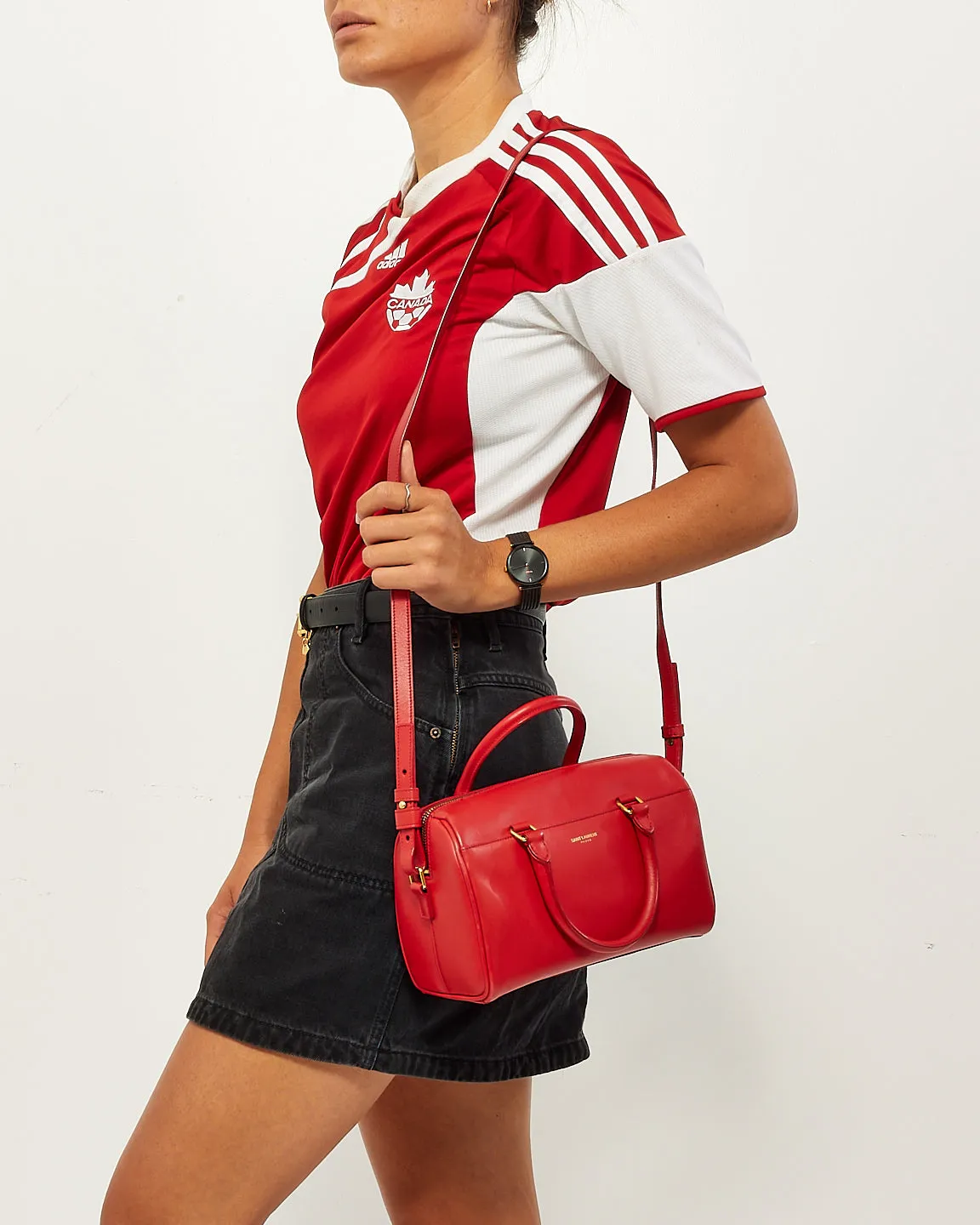 Saint Laurent Red Leather Classic Baby Duffle Bag