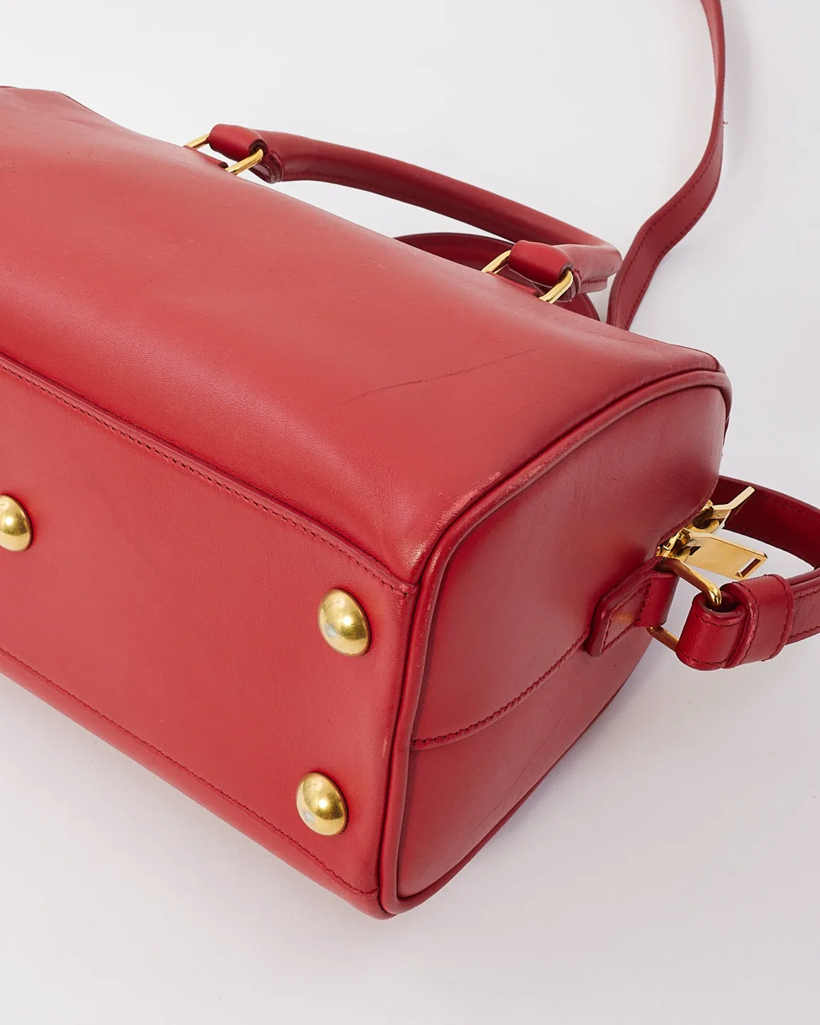Saint Laurent Red Leather Classic Baby Duffle Bag