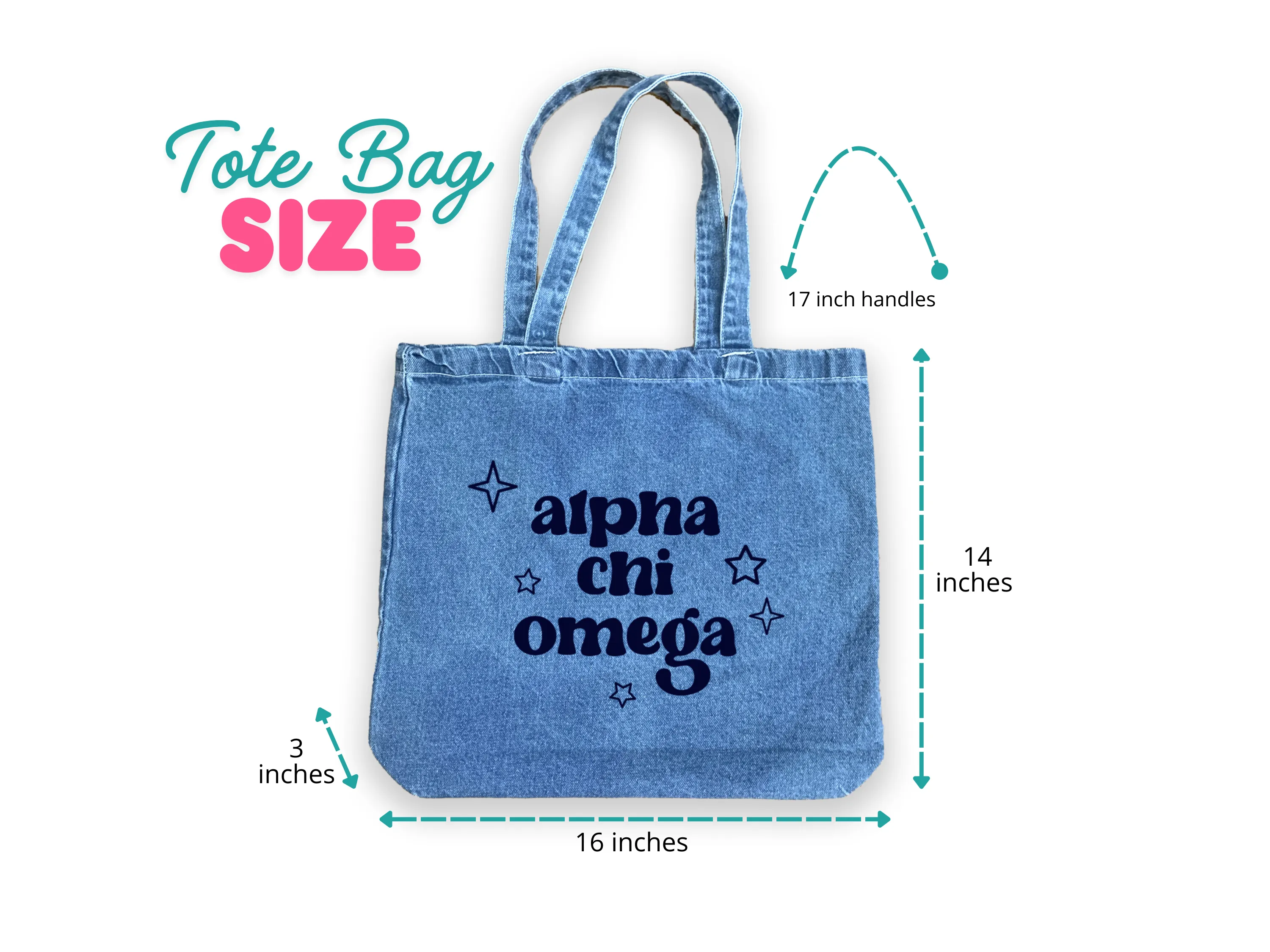 Sigma Sigma Sigma Denim Tote Bag - Sorority Gift, Big Little Reveal, Bid Day, Greek Life Accessory