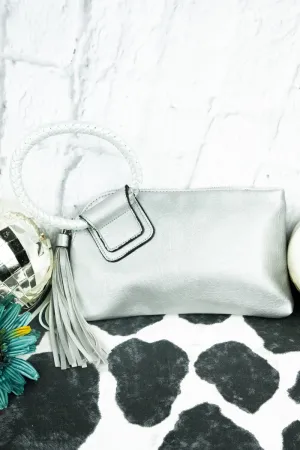 Silver Faux Leather Bangle Clutch