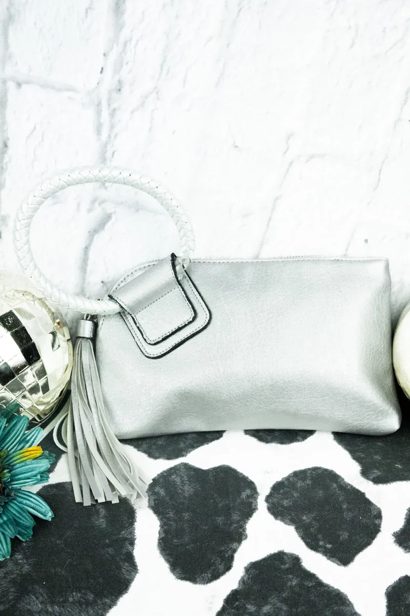 Silver Faux Leather Bangle Clutch