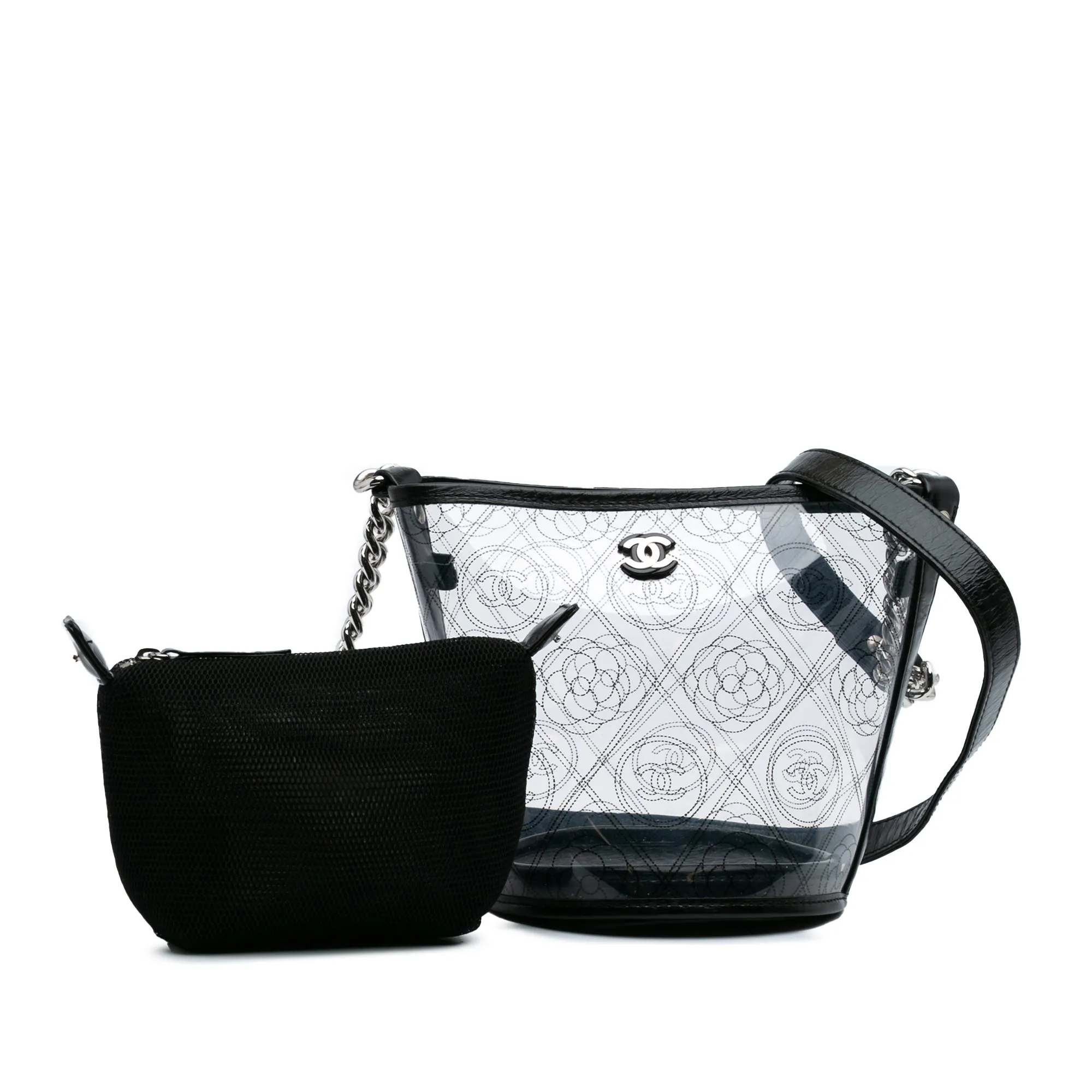 Small PVC and Crumpled Calfskin Camellia Coco Bucket Bag