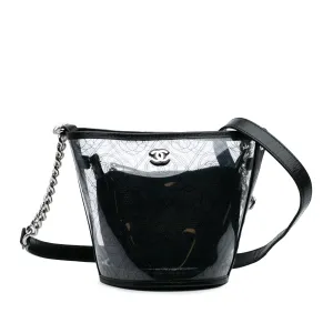 Small PVC and Crumpled Calfskin Camellia Coco Bucket Bag
