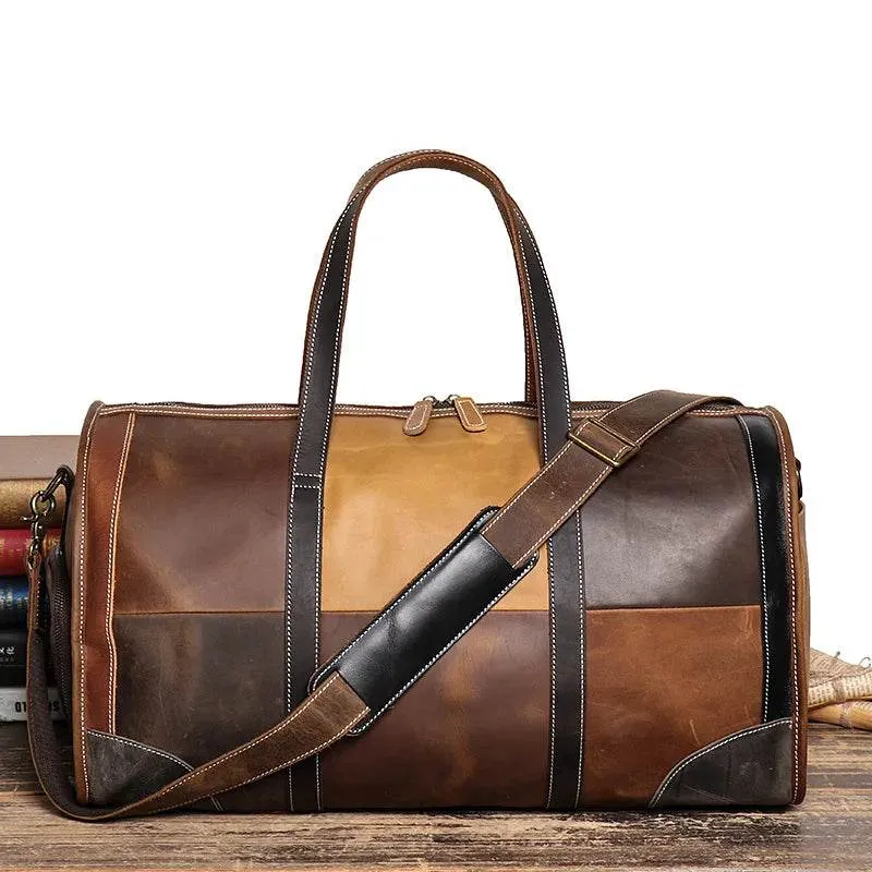Soft Cowskin Leather Travel Duffle Bags Weekender for Men and Women