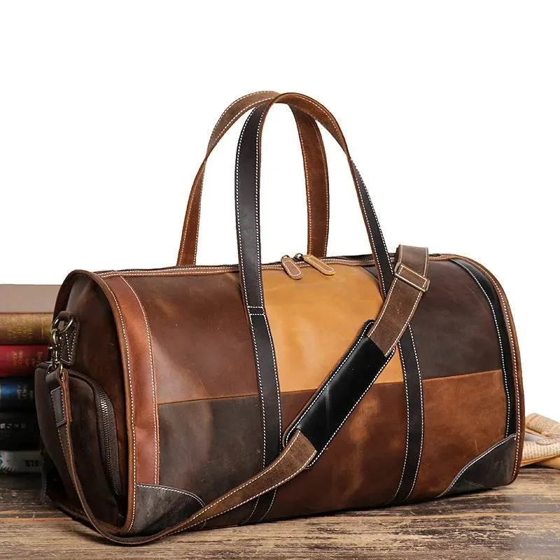 Soft Cowskin Leather Travel Duffle Bags Weekender for Men and Women