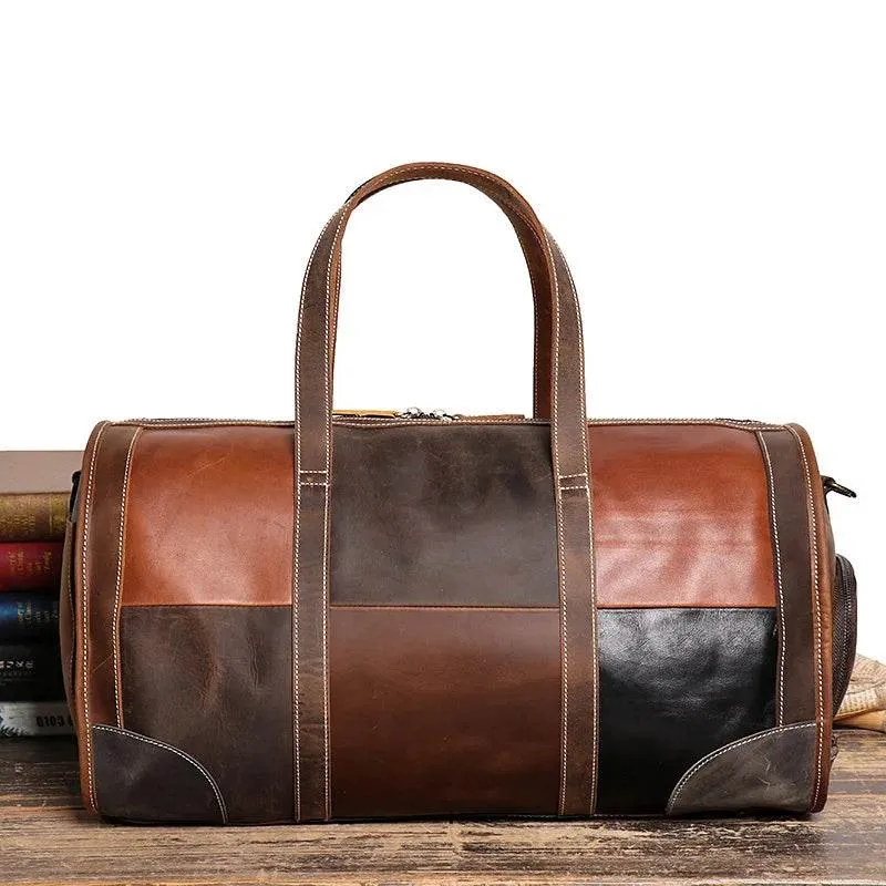 Soft Cowskin Leather Travel Duffle Bags Weekender for Men and Women