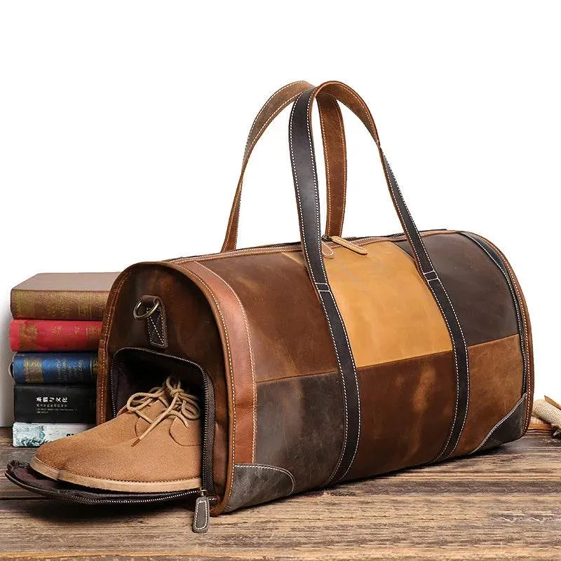 Soft Cowskin Leather Travel Duffle Bags Weekender for Men and Women