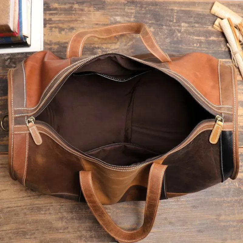Soft Cowskin Leather Travel Duffle Bags Weekender for Men and Women