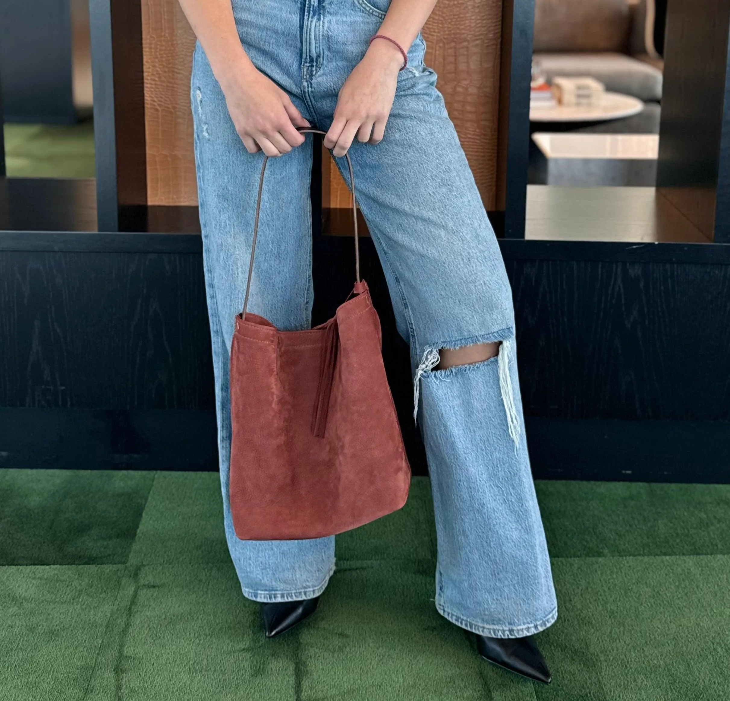 Suede Bucket Bag