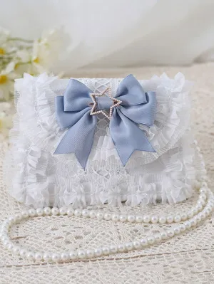Sweet Lolita Bag Baby Blue PU Leather Bows Lace Embellishment PU Leather Cross-body Bag Lolita Accessories