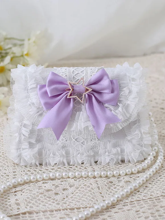 Sweet Lolita Bag Baby Blue PU Leather Bows Lace Embellishment PU Leather Cross-body Bag Lolita Accessories