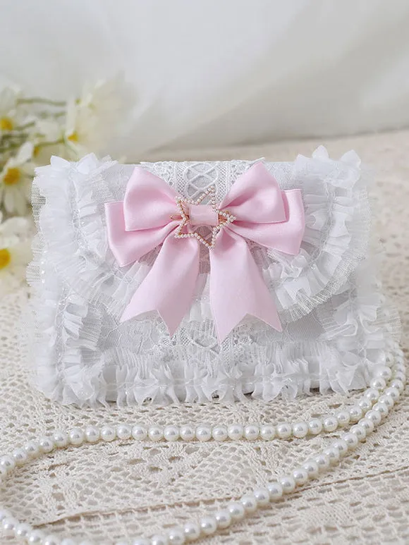 Sweet Lolita Bag Baby Blue PU Leather Bows Lace Embellishment PU Leather Cross-body Bag Lolita Accessories
