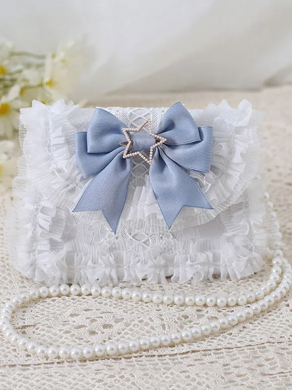 Sweet Lolita Bag Baby Blue PU Leather Bows Lace Embellishment PU Leather Cross-body Bag Lolita Accessories