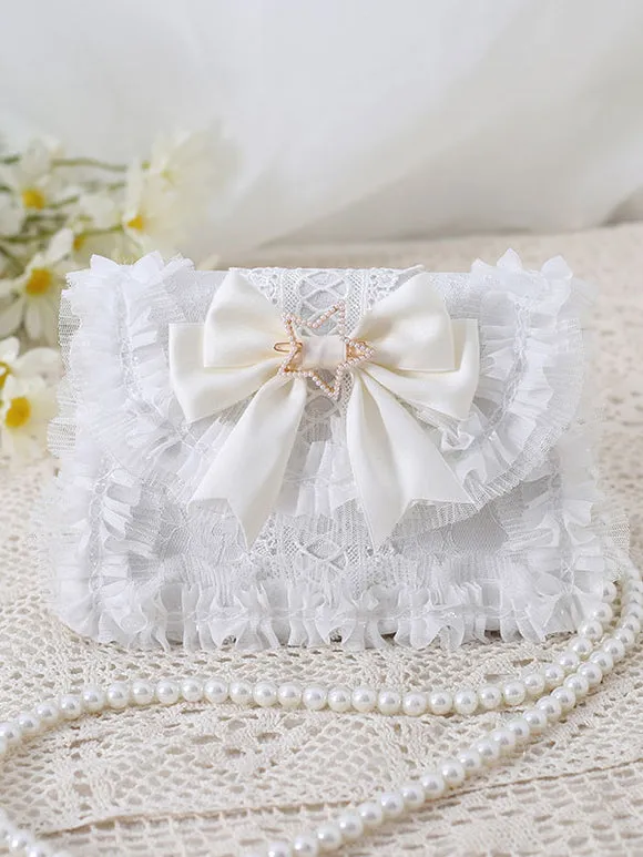 Sweet Lolita Bag Baby Blue PU Leather Bows Lace Embellishment PU Leather Cross-body Bag Lolita Accessories