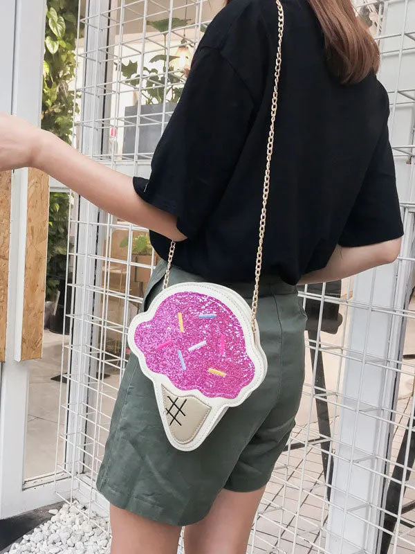 Sweet Lolita Bag Ice Cream Sequin Color PU Lolita Chain Bag