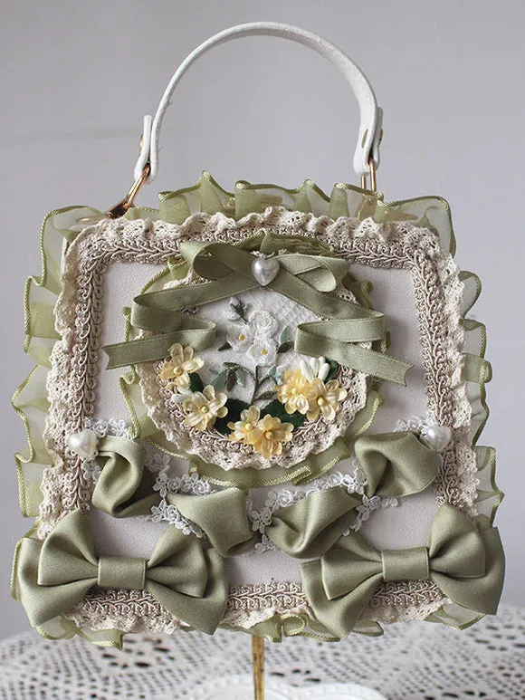 Sweet Lolita Bag Light Green PU Leather Bows Applique PU Leather Handbag Lolita Accessories