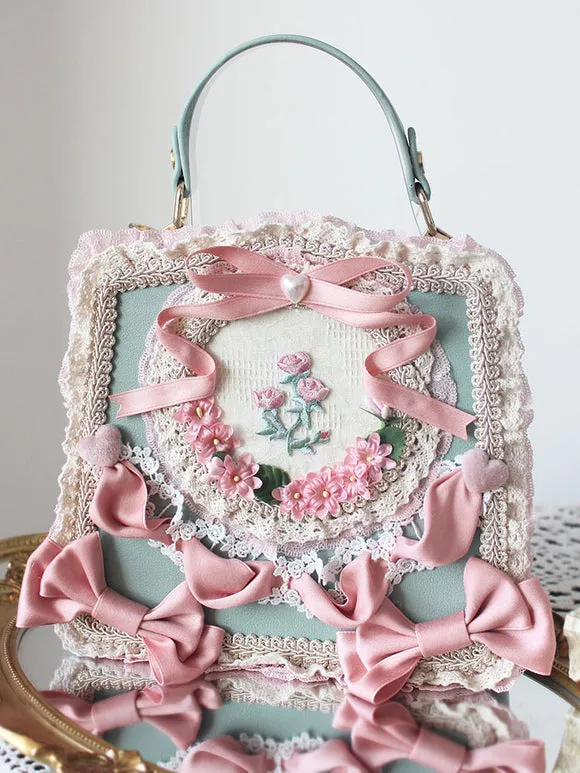 Sweet Lolita Bag Light Green PU Leather Bows Applique PU Leather Handbag Lolita Accessories