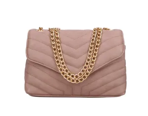 Tan Chevron Embossed Chained Bag | ALPHONSINA