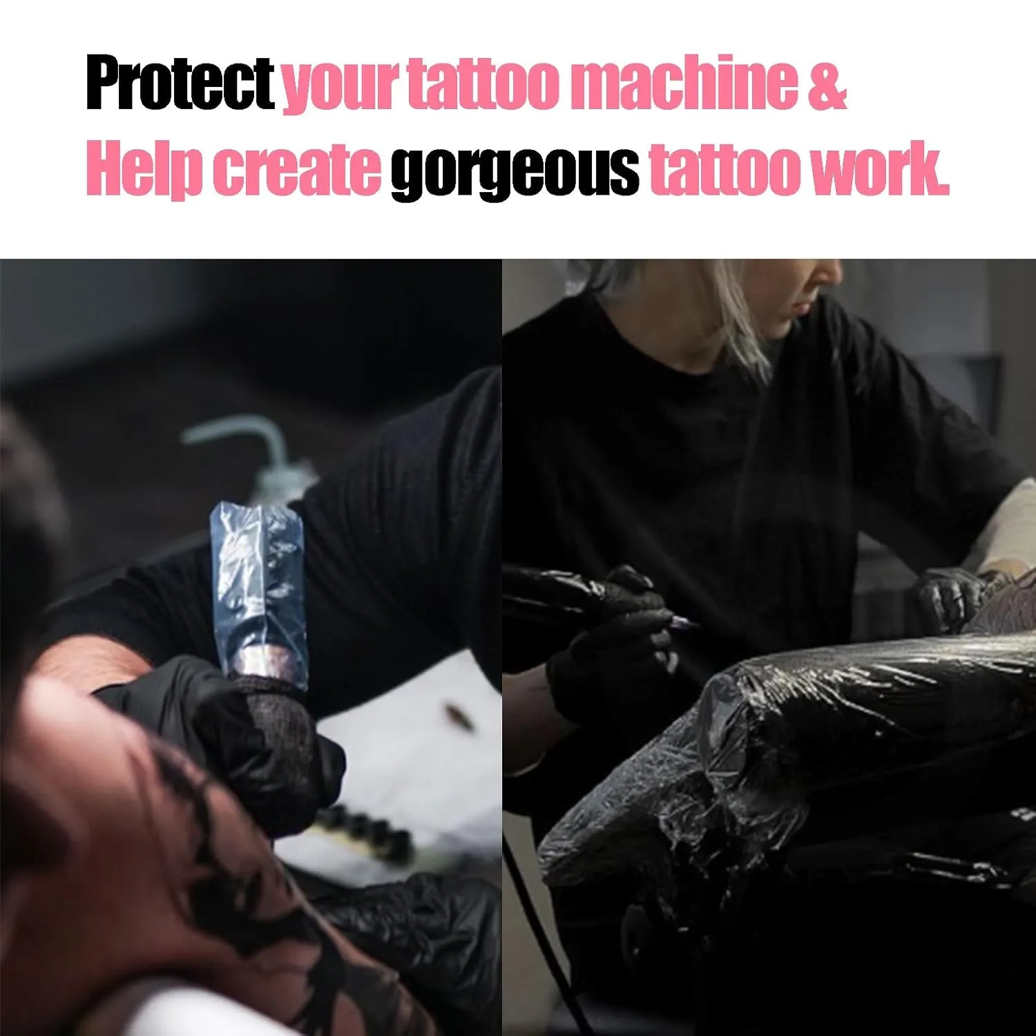 Tattoo Machine Pen Cover Tape Wrap -  200Pcs Large Tattoo Pen Covers Pink and 4Pcs Tattoo Grip Wrap Combination Grip Tattoo Machine Covers Tattoo Tape Wrap Tattoo Supplies