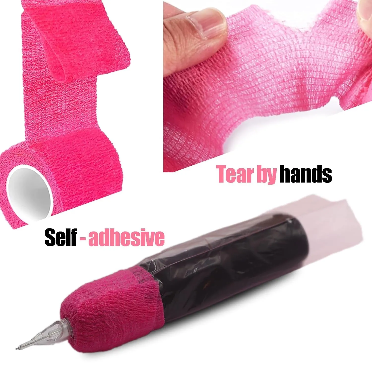 Tattoo Machine Pen Cover Tape Wrap -  200Pcs Large Tattoo Pen Covers Pink and 4Pcs Tattoo Grip Wrap Combination Grip Tattoo Machine Covers Tattoo Tape Wrap Tattoo Supplies