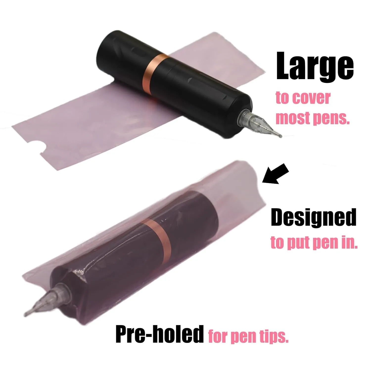 Tattoo Machine Pen Cover Tape Wrap -  200Pcs Large Tattoo Pen Covers Pink and 4Pcs Tattoo Grip Wrap Combination Grip Tattoo Machine Covers Tattoo Tape Wrap Tattoo Supplies