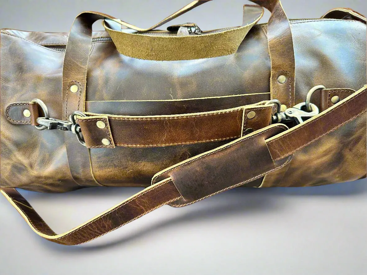 The Broseley Barrel -  Mens Leather Duffel Bag by ArchieSoul Man   Free Buffalo Leather Wallet