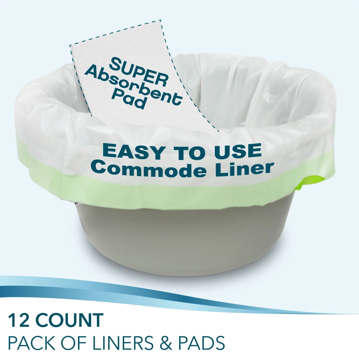TidyCare Commode Liners and Absorbent Pads for Bedside Toilet Chair Bucket | Universal Fit