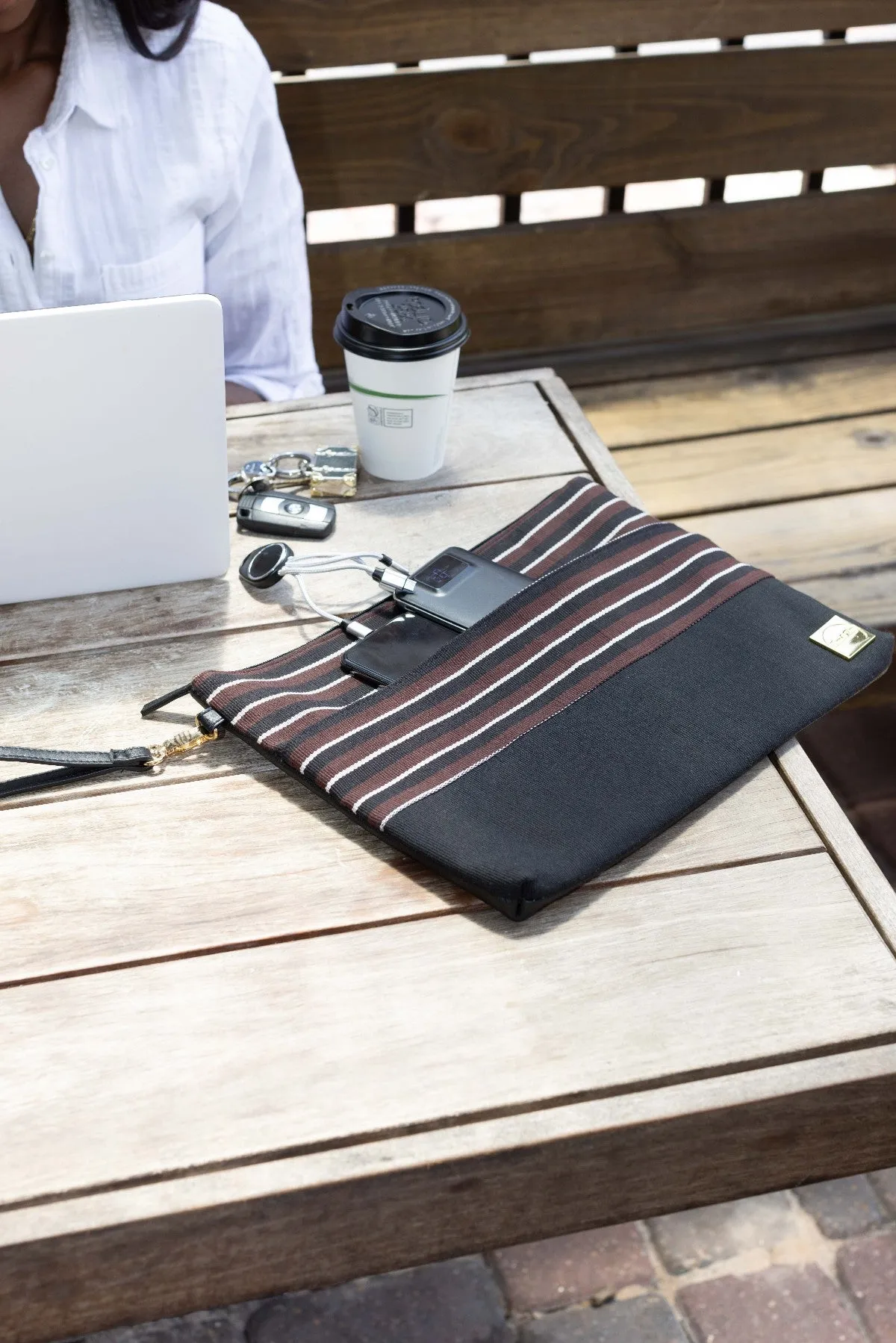 Tise Aso-Oke   Leather Laptop Sleeve - Brown