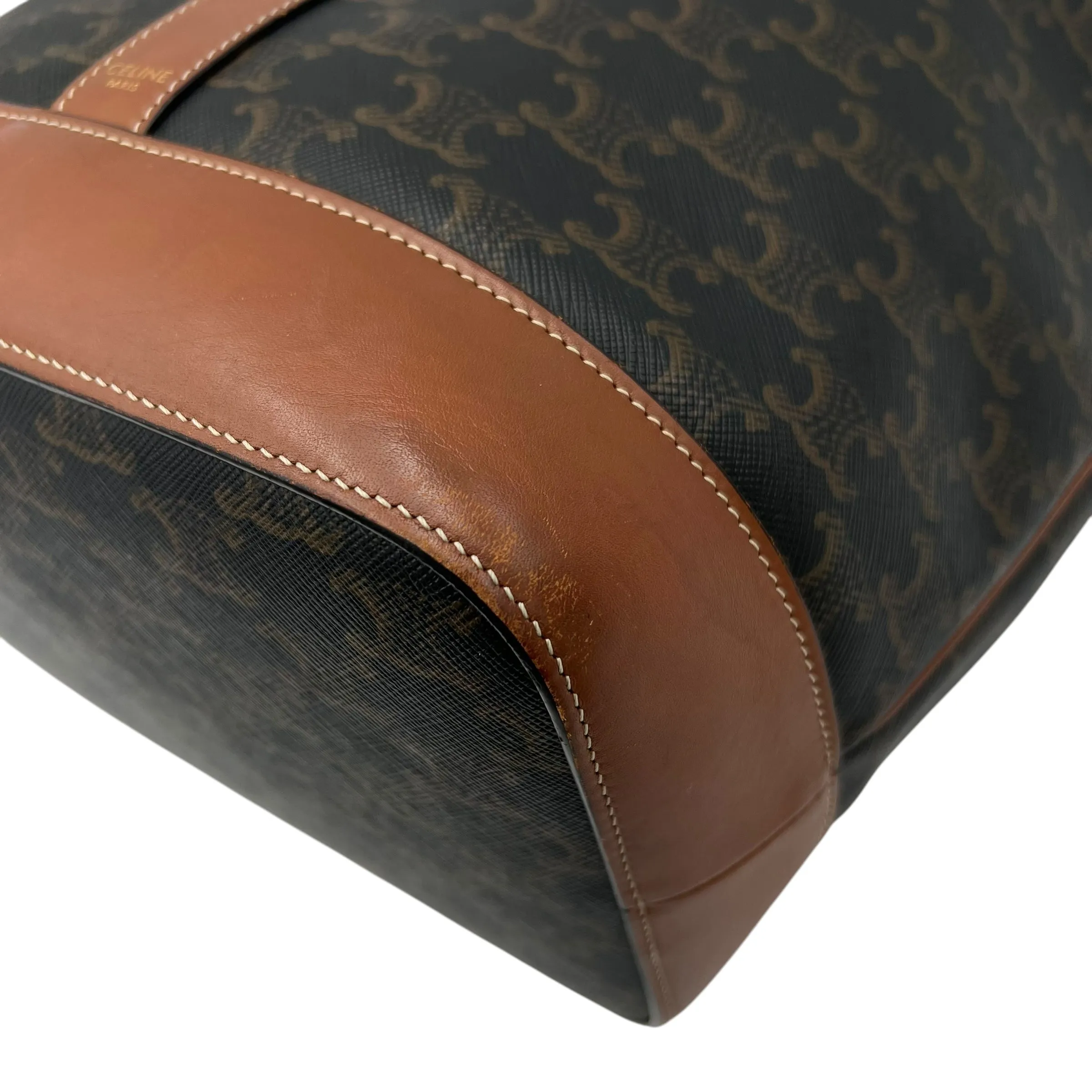Triomphe Medium Black Bucket Bag in Coated Canvas, Gold hardware