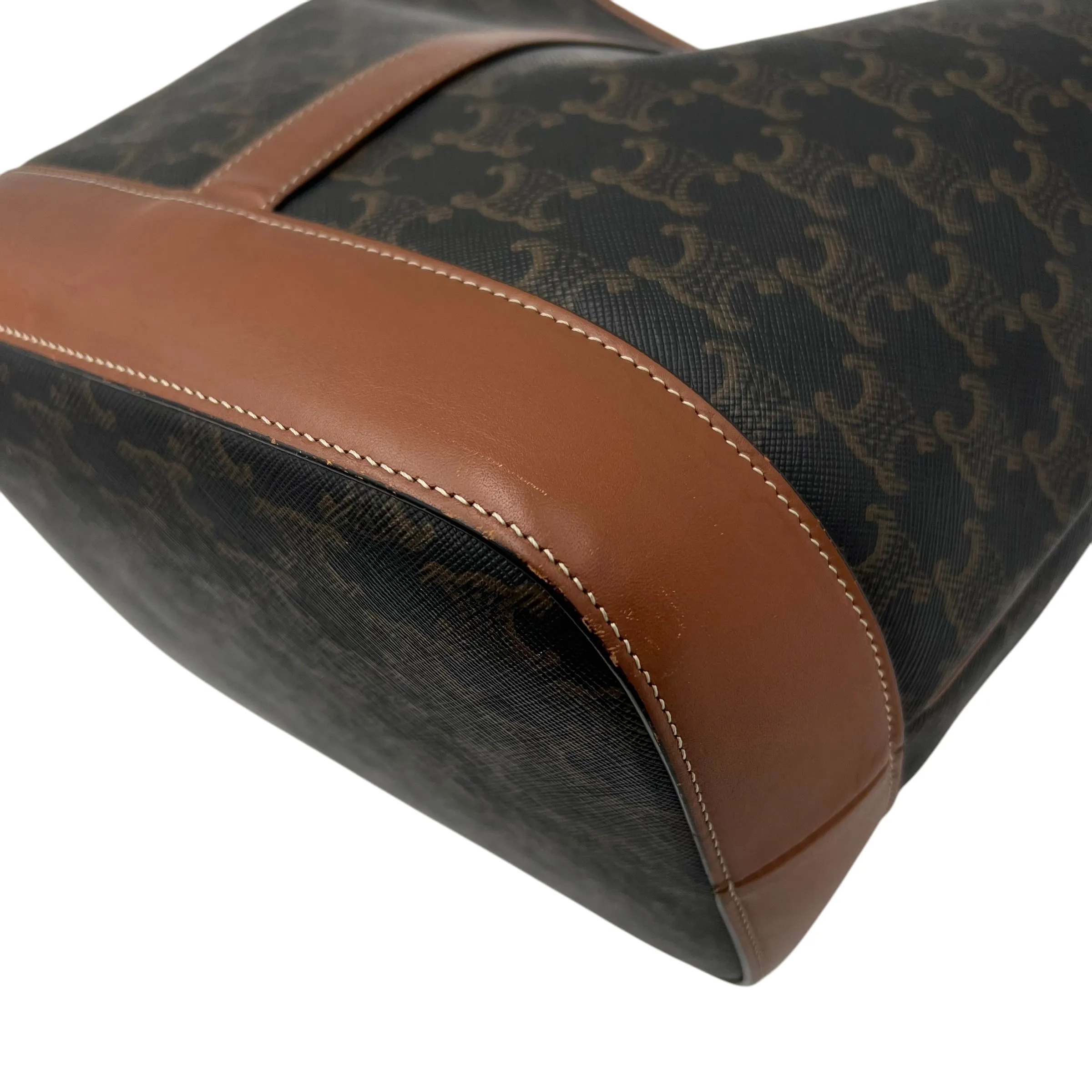 Triomphe Medium Black Bucket Bag in Coated Canvas, Gold hardware