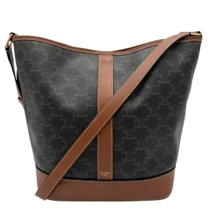 Triomphe Medium Black Bucket Bag in Coated Canvas, Gold hardware