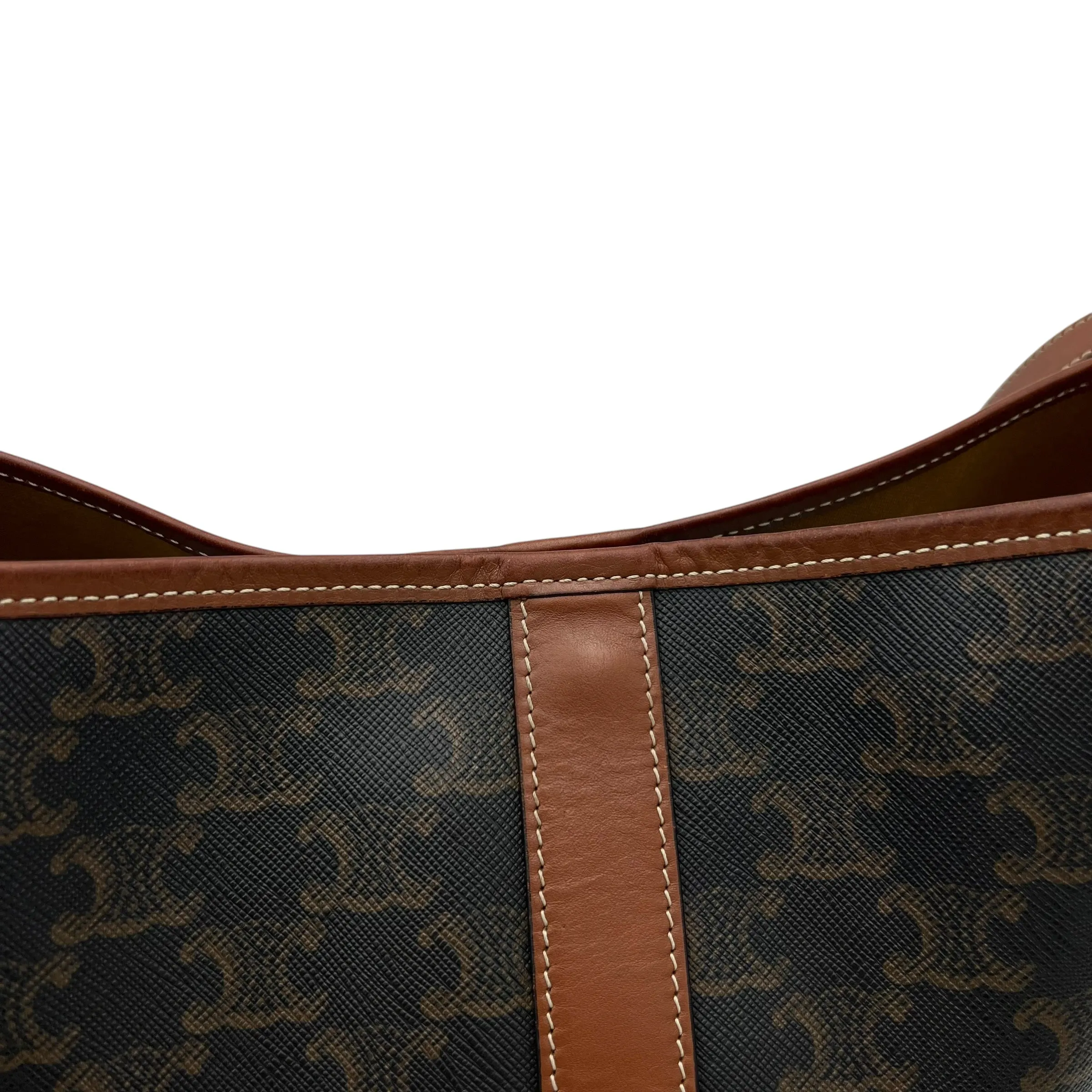 Triomphe Medium Black Bucket Bag in Coated Canvas, Gold hardware