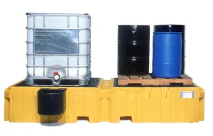 Ultra - IBC Spill Pallet Twin 1 Right Side Bucket Shelf, Drain